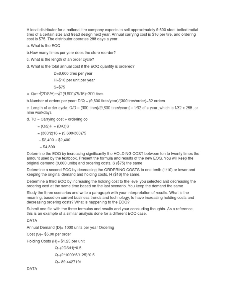 Eoq Calculation